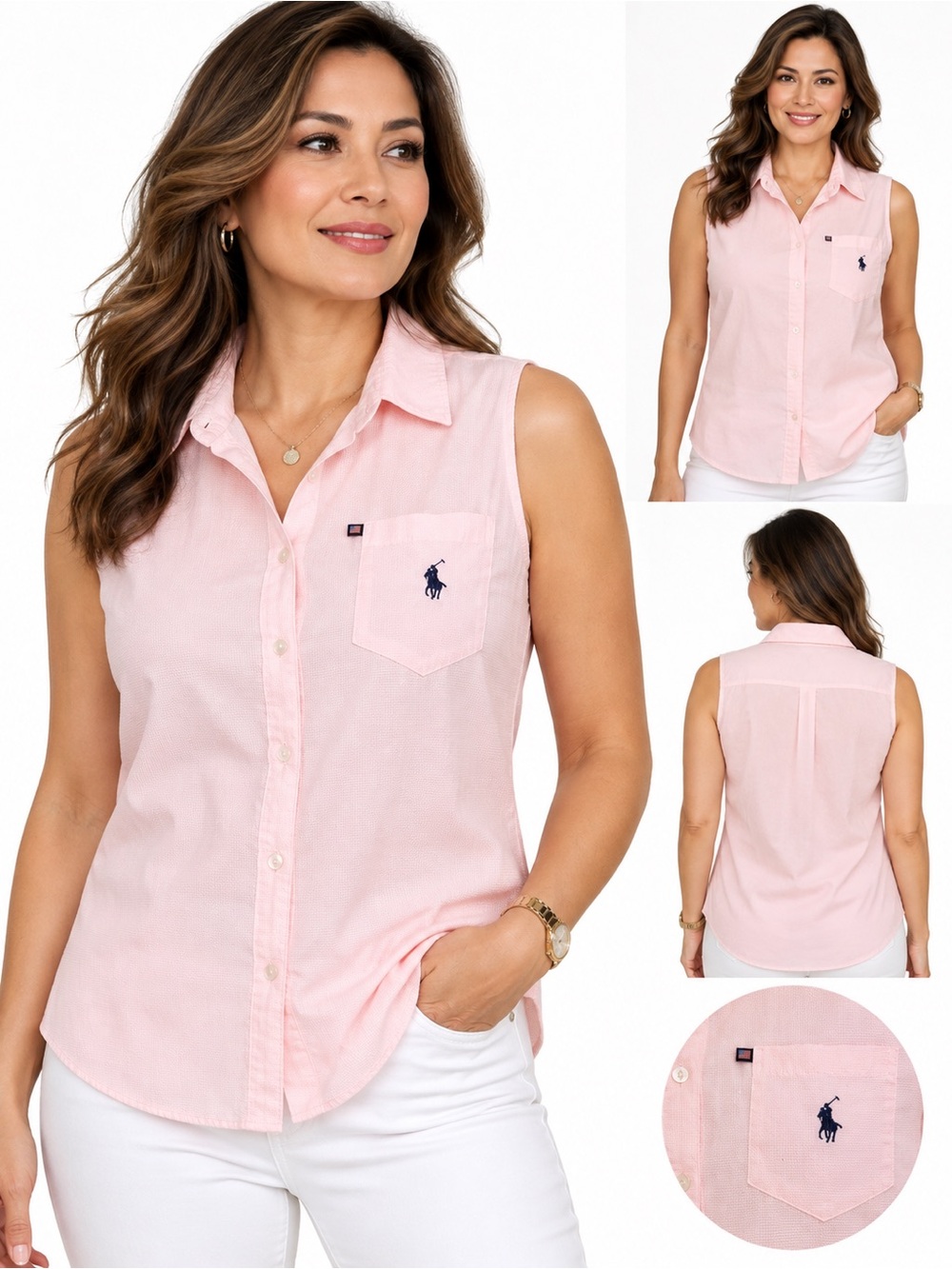 Sleeveless Button-Down Shirt - Pink